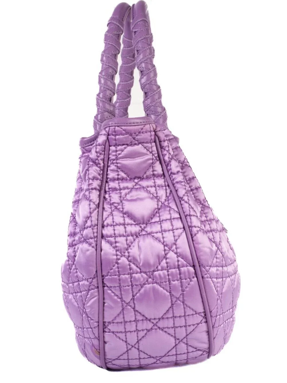 Authentic Christian Dior Light Purple Cannage Quilted Satin Nylon Charming Tote